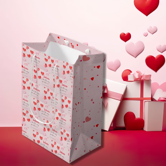 Romantisk Rosa och hjärthjärtans dag (Romantic Pink and Red Heart Valentine's Day Medium Gift Bag)