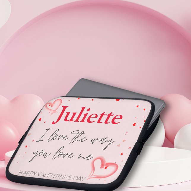 Romantisk Rosa och hjärthjärtans dag Laptop Fodral (Romantic Pink and Red Heart Valentine's Day Laptop Sleeve)