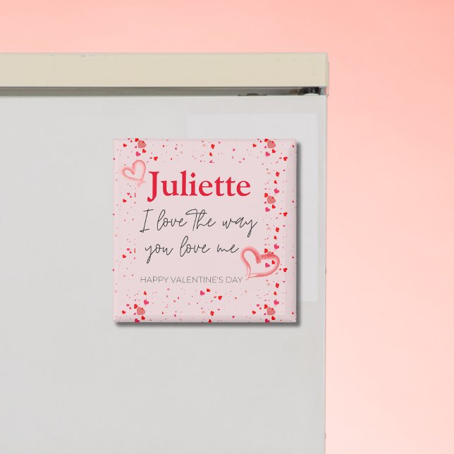 Romantisk Rosa och hjärthjärtans dag Magnet (Romantic Pink & Red Heart Valentine Personalized Magnet)