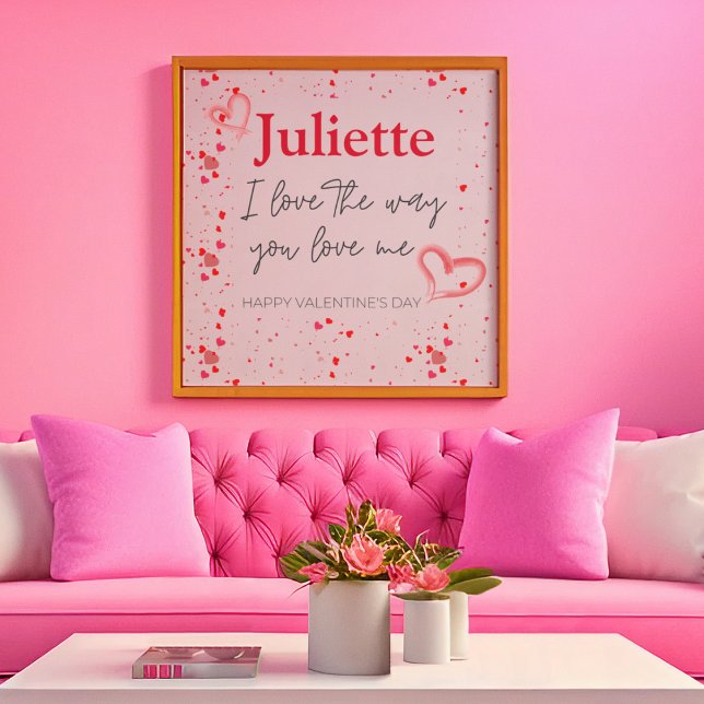 Romantisk Rosa och hjärthjärtans dag Poster (Romantic Pink and Red Heart Valentine's Day Poster)