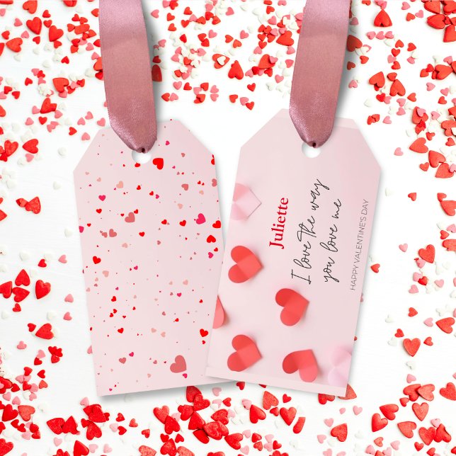 Romantisk Rosa och hjärthjärtans dag Presentetikett (Romantic Pink and Red Heart Valentine's Day Gift Tags)