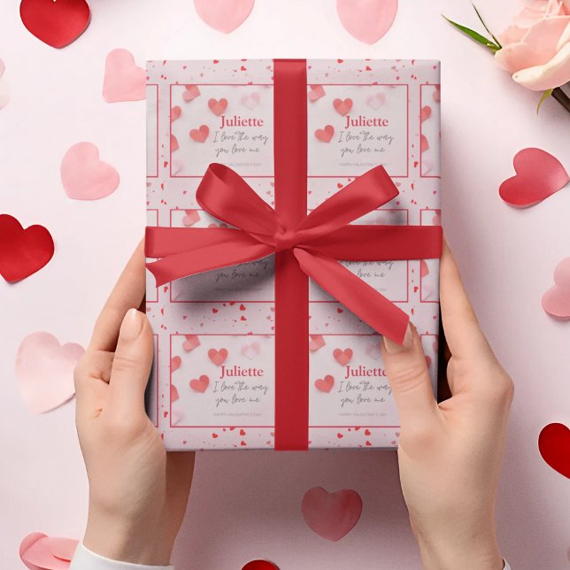 Romantisk Rosa och hjärthjärtans dag Presentpapper (Romantic Pink and Red Heart Valentine's Day Wrapping Paper)