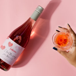 Romantisk Rosa och hjärthjärtans dag Vinflaska Etikett