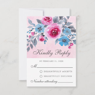 Romantisk Rosa och OSA kort av blå vattenfärg