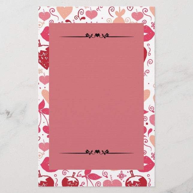 Romantisk Rosa och Red Hearts Stationery Brevpapper (Framsida)