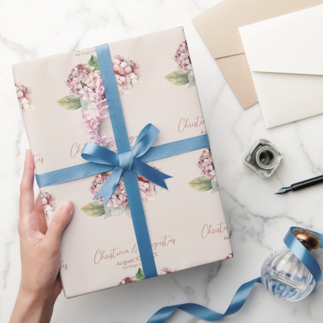 Romantisk Rosa och  vattenfärger Hydrangea Flowers Presentpapper (Gifting)