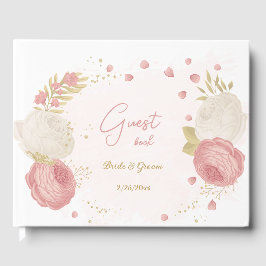 Romantisk rosa och vita blommor guld bröllop gästböcker