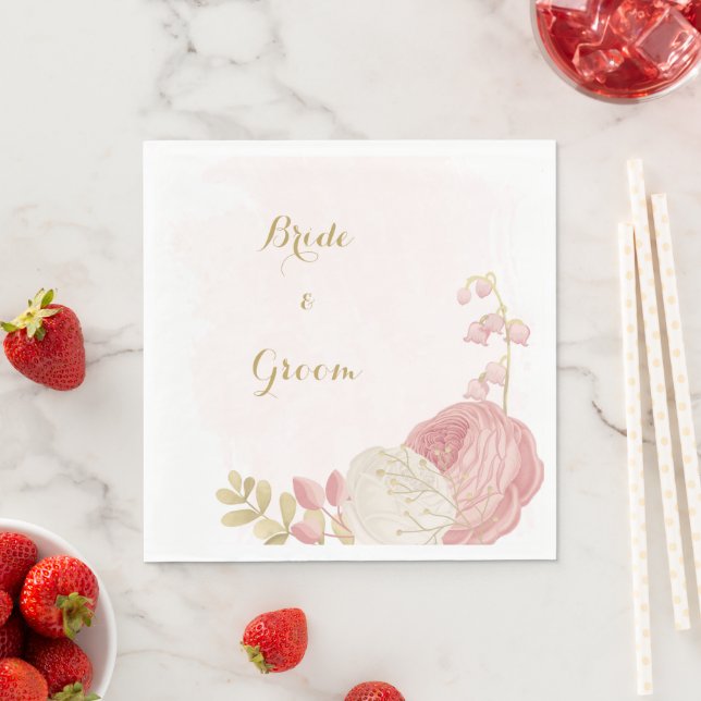 Romantisk rosa och vita blommor guld pappersservett (Insitu)