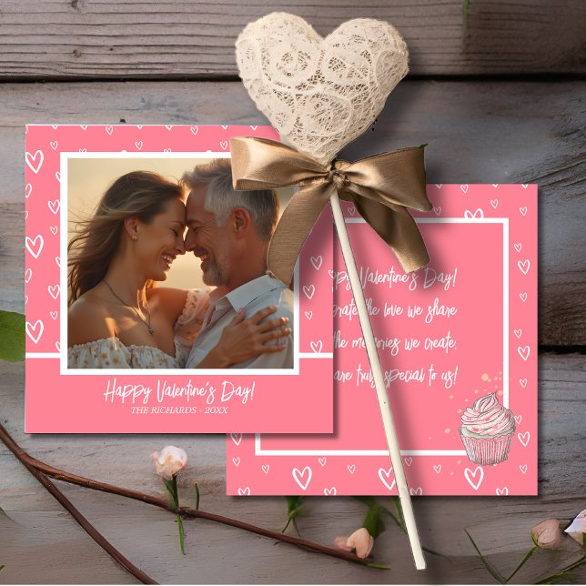 Romantisk  Rosa och Vita hjärtfoto Julkort (Romantic Blush Pink and White Heart Photo Holiday Card)