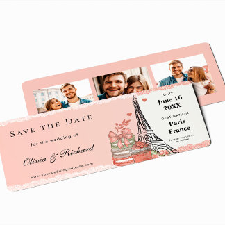 Romantisk Rosa Paris Boarding Pass Save the Date Inbjudningar