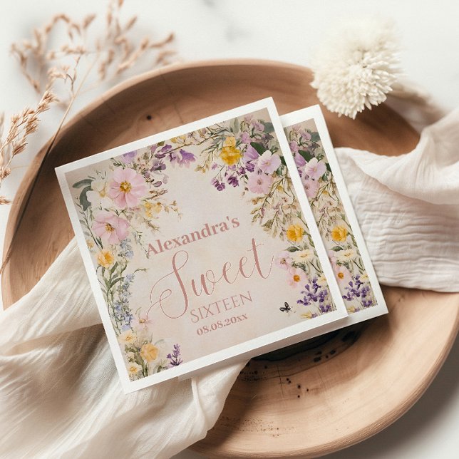 Romantisk Rosa Pastel Wildblommor Sweet 16 Pappersservett (Skapare uppladdad)