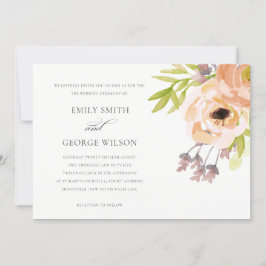 ROMANTISK ROSA PEACH  ELEGANT BLOMMIGT BRÖLLOP INBJUDNINGAR