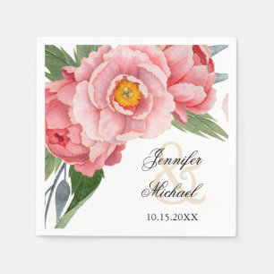Romantisk Rosa Peonies Bröllop Pappersservett