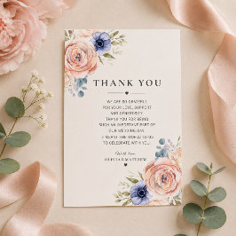 Romantisk Rosa Peonies Bröllops Tacksamhetskort Tack Kort