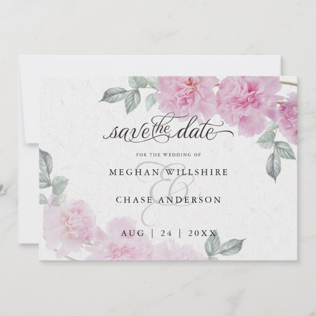 Romantisk Rosa Peonies Ris Papprare BarefootBride™ (Framsida)