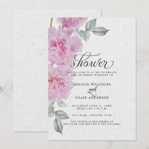 Romantisk Rosa Peonies Ris Papprare BarefootBride™ Inbjudningar