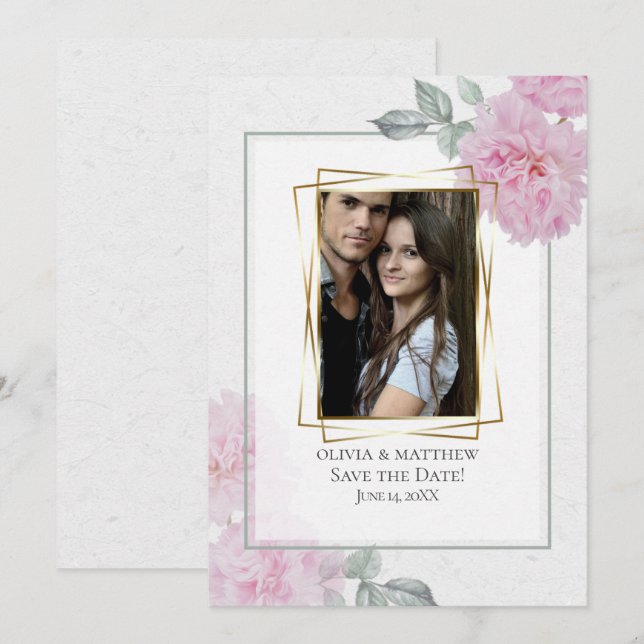 Romantisk Rosa Peonies Ris Papprare BarefootBride™ Inbjudningar (Fram/baksida)