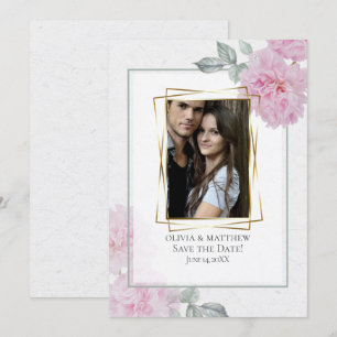 Romantisk Rosa Peonies Ris Papprare BarefootBride™ Inbjudningar