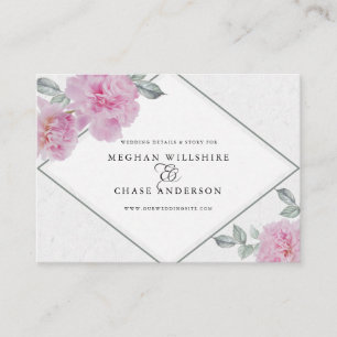 Romantisk Rosa Peonies Ris Papprare BarefootBride™ Visitkort