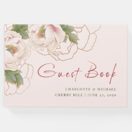 Romantisk  Rosa Peony Blommigt Bröllop GuestBook Gästböcker