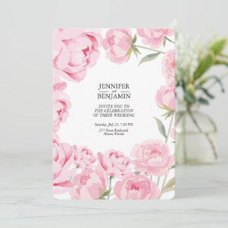 Romantisk Rosa Peony Blommigt Bröllop Inbjudningar