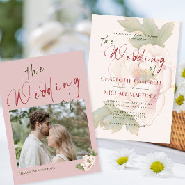 Romantisk  Rosa Peony Blommigt Photo Bröllop Inbjudningar