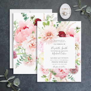 Romantisk Rosa Peony Blommigt Script Bröllop Inbjudningar