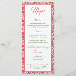 Romantisk Rosa Peony Botanical Bröllop Menu Meny