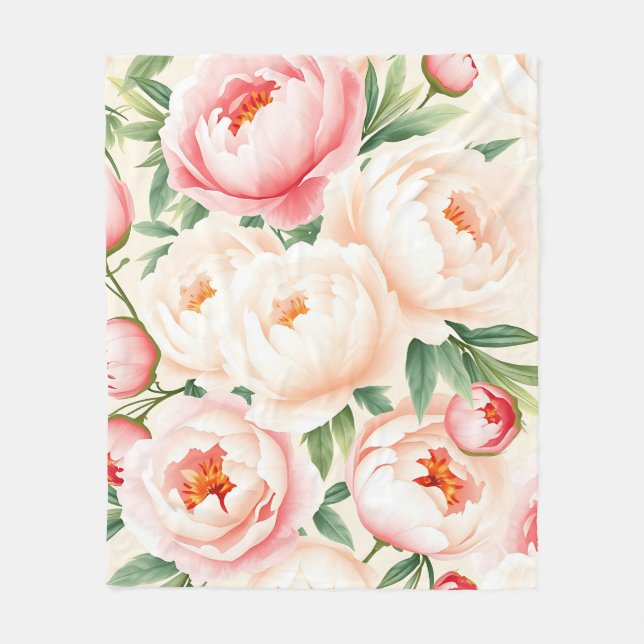 Romantisk Rosa Peony Mönster Fleecefilt (Framsidan)