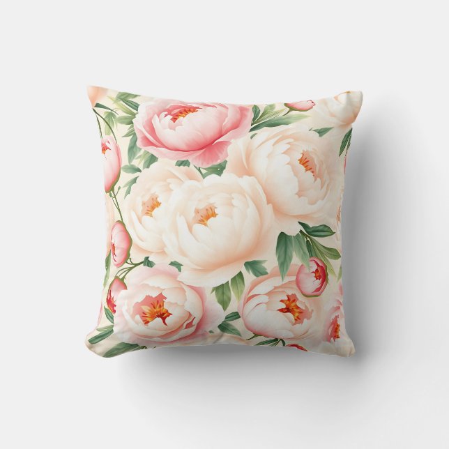 Romantisk Rosa Peony Mönster Kudde (Framsida)