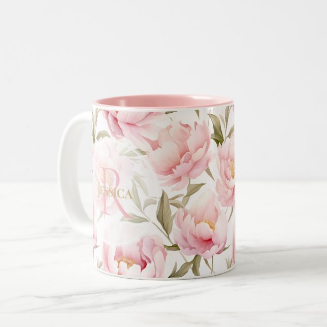 Romantisk Rosa Peony Mugg (Framsida vänster)