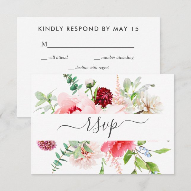 Romantisk Rosa Peony Script Måltider OSA-inbjudan Inbjudningar (Fram/baksida)