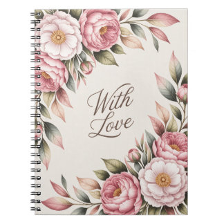 Romantisk Rosa Peony "With Kärlek"-Blommigt - bärb Anteckningsbok