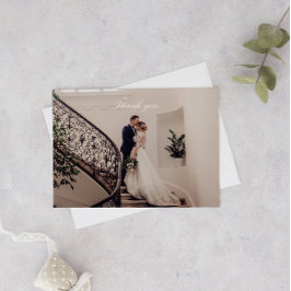 Romantisk Rosa Photo Bröllop Tack Kort