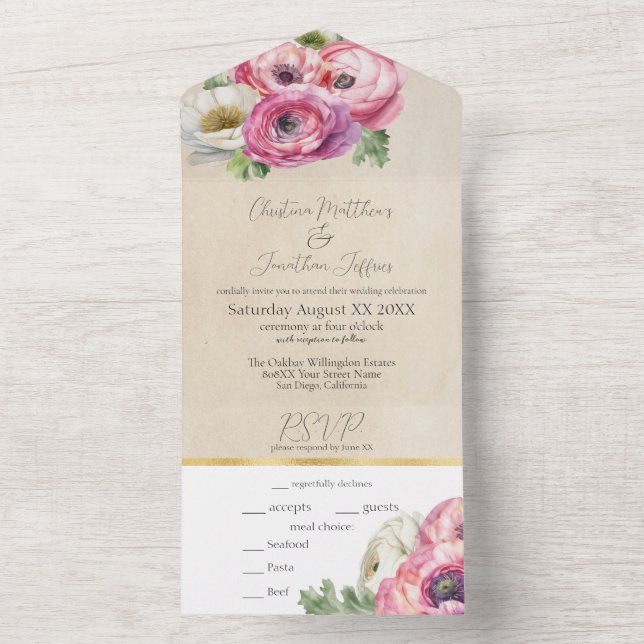 Romantisk Rosa Ranunculus på Rustic Parchment (Inside)