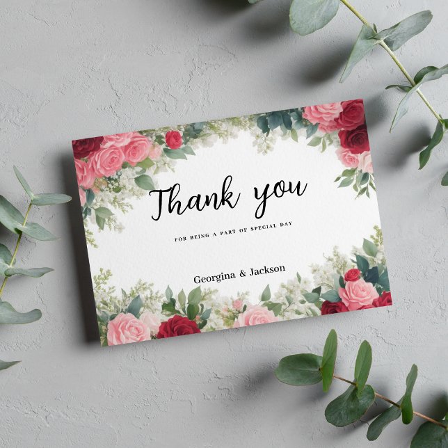 Romantisk rosa röd vit mynta ro Tack Inbjudningar (Romantic pink red white mint roses Thank You )