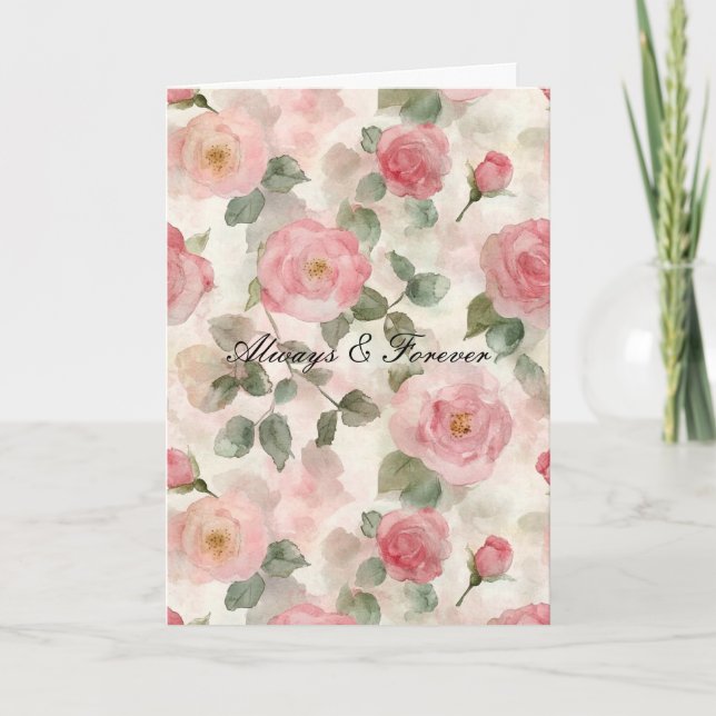 Romantisk  Rosa ros Blommigt Forever love Kort (Framsida)