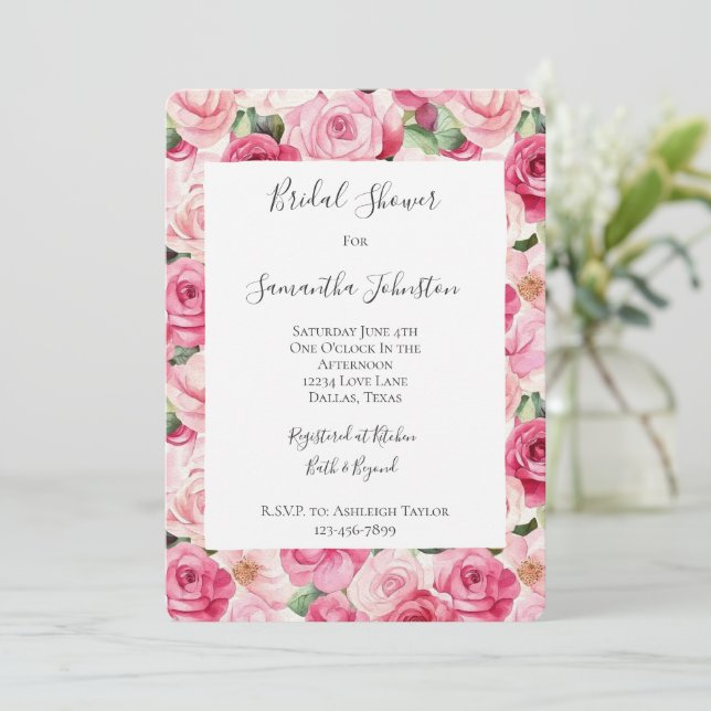 Romantisk Rosa ros Blommigt Möhippa Inbjudningar (Stående Fram)