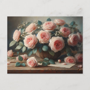 Romantisk Rosa ros Blommigt Oljemålning Vykort