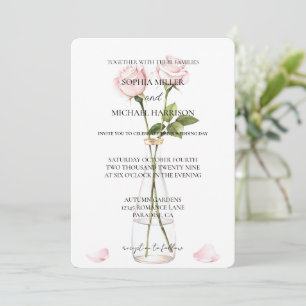Romantisk Rosa ros Blommigt Vas Bröllop Inbjudningar