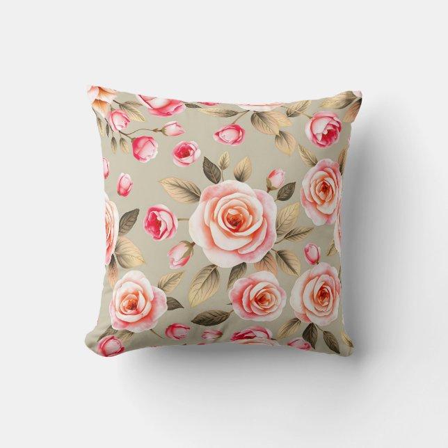 Romantisk rosa ros blommönster kudde (Framsida)
