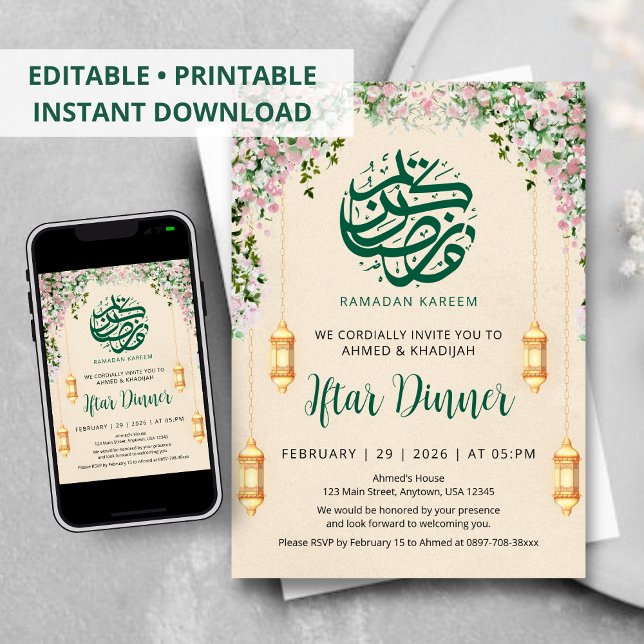 Romantisk Rosa Ros Garland Ramadan Iftar Inbjudan (Skapare uppladdad)