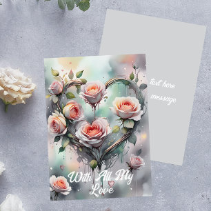 Romantisk Rosa ros hjärta med hela min Kärlek Kort