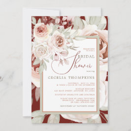 Romantisk rosa ros på burgunderröd BRÖLLOPSFIRANDE Inbjudningar