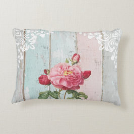 Romantisk rosa ros rustik bakgrund Vita snöre Prydnadskudde