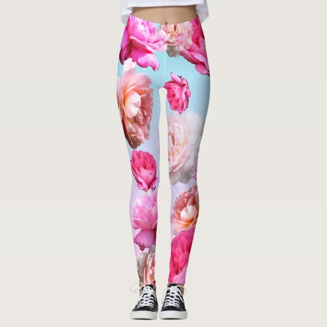 Romantisk rosa rosAthleisure Yoga flåsar damasker Leggings (Framsida)