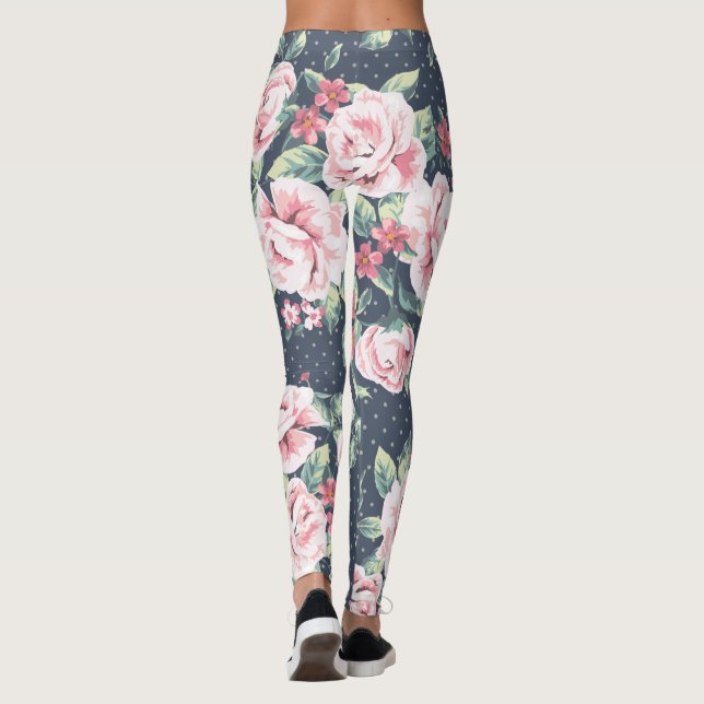 Romantisk rosa rosblommönster leggings (Baksida)