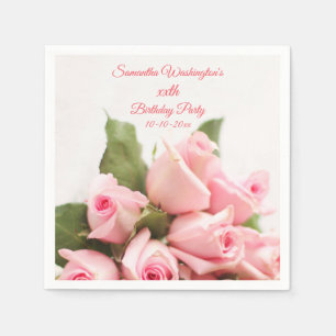 Romantisk rosa rosbukettfödelsedag pappersservett