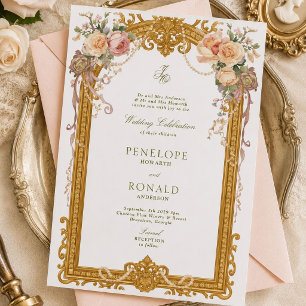 Romantisk Rosa Roséguld Bröllop Inbjudningar