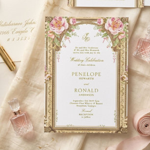 Romantisk Rosa Roséguld Bröllop Inbjudningar